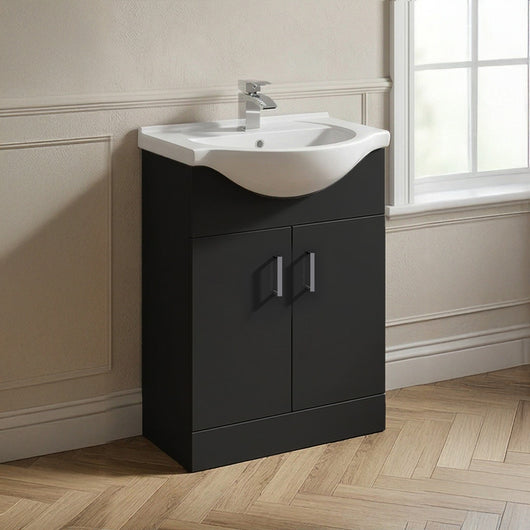  Axle Floor Standing Vanity 650mm Round Basin Unit - Soft Black - welovecouk