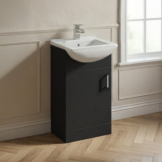  Axle Floor Standing Vanity 450mm Square Basin Unit - Soft Black - welovecouk