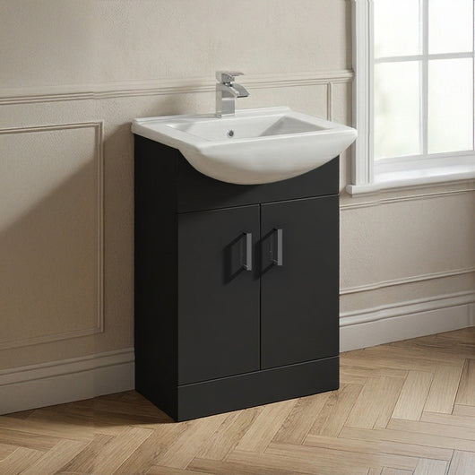  Axle Floor Standing Vanity 550mm Square Basin Unit - Soft Black - welovecouk