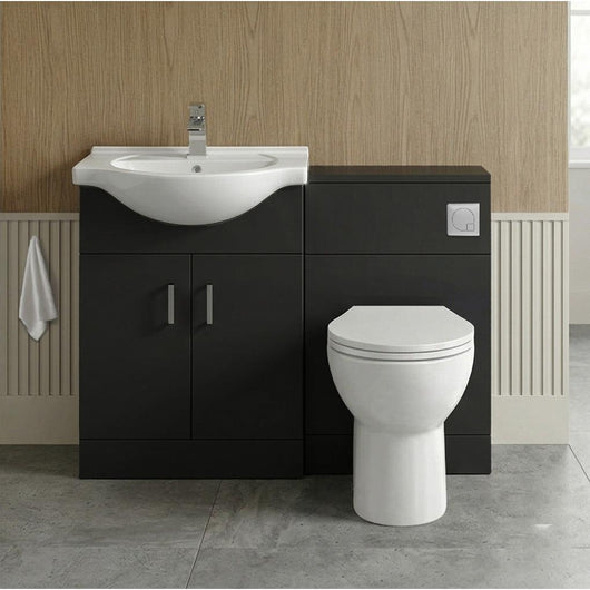  Axle Floor Standing 650mm Round Basin Vanity WC Combination  - Soft Black - welovecouk