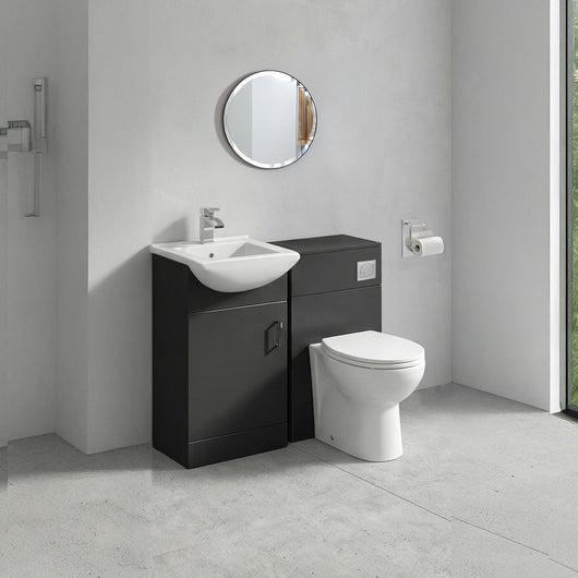  Axle Floor Standing 450mm Square Basin Vanity WC Combination  - Soft Black - welovecouk