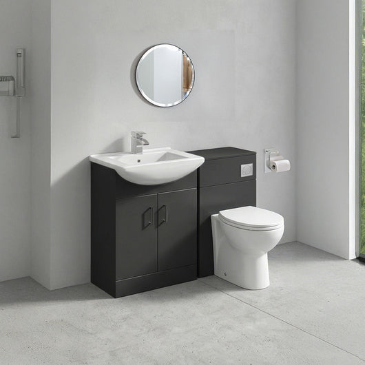  Axle Floor Standing 650mm Square Basin Vanity WC Combination  - Soft Black - welovecouk