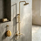 Harik 2 Round Exposed Rigid Riser Thermostatic Shower Set - Brushed Brass