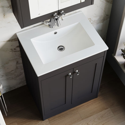  Farlow Shaker Floor Standing 600mm 2-Door Basin Vanity Unit - Satin Soft Black