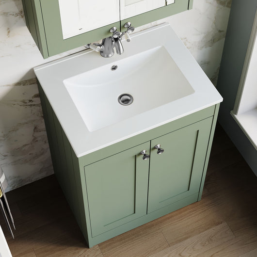  Farlow Shaker Floor Standing 500mm 2-Door Basin Vanity Unit - Satin Green