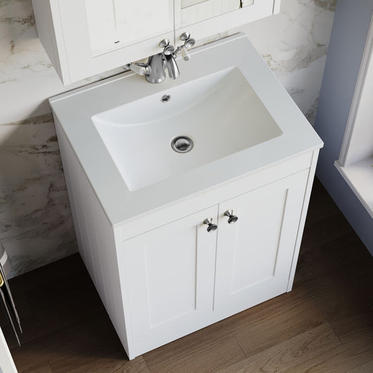  Farlow Shaker Floor Standing 600mm 2-Door Basin Vanity Unit - Satin White