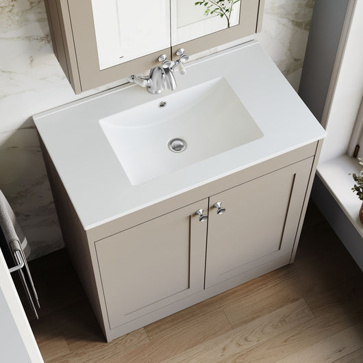  Farlow Shaker Floor Standing 800mm 2-Door Basin Vanity Unit - Pebble Grey