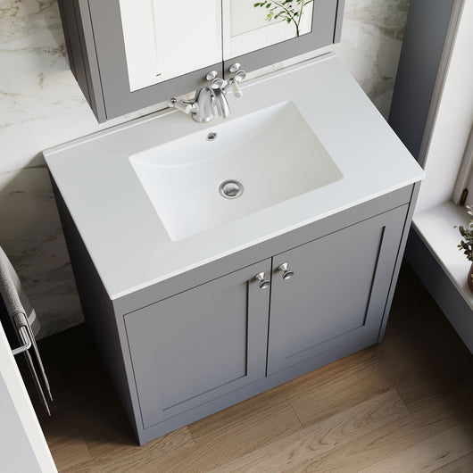  Farlow Shaker Floor Standing 800mm 2-Door Basin Vanity Unit - Satin Grey