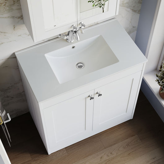  Farlow Shaker Floor Standing 800mm 2-Door Basin Vanity Unit - Satin White