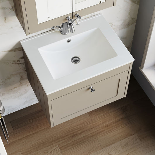  Farlow Shaker Wall Mounted 600mm 1-Drawer Basin Vanity Unit - Pebble Grey