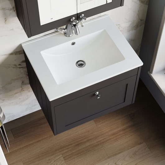  Farlow Shaker Wall Mounted 600mm 1-Drawer Basin Vanity Unit - Satin Soft Black