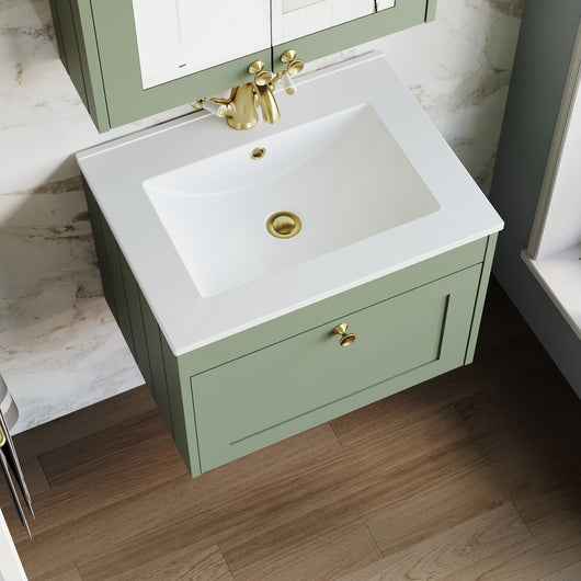  Farlow Shaker Wall Mounted 500mm 1-Drawer Basin Vanity Unit - Satin Green