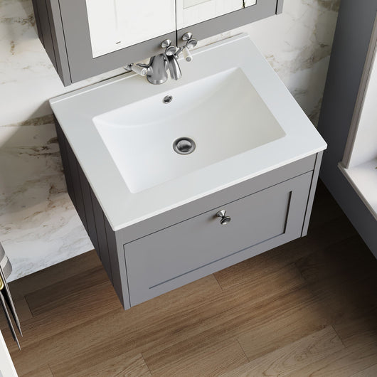  Farlow Shaker Wall Mounted 600mm 1-Drawer Basin Vanity Unit - Satin Grey
