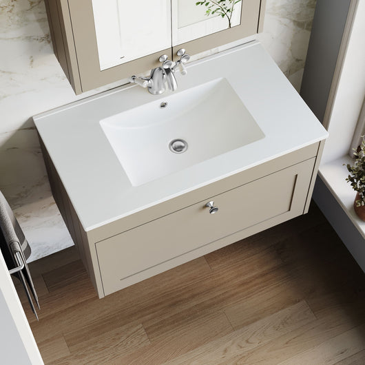  Farlow Shaker Wall Mounted 800mm 1-Drawer Basin Vanity Unit - Pebble Grey