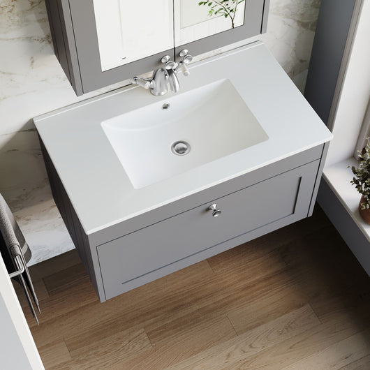  Farlow Shaker Wall Mounted 800mm 1-Drawer Basin Vanity Unit - Satin Grey