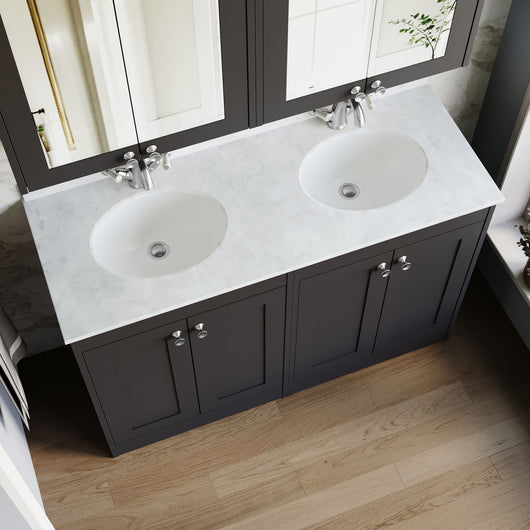  Farlow Shaker Floor Standing 1200mm 4-Door Basin Vanity Unit - Satin Soft Black