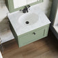Farlow Shaker Wall Mounted 600mm 1-Drawer Basin Vanity Unit - Satin Green