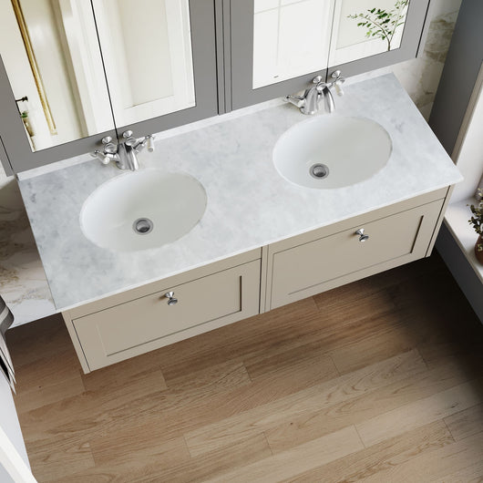  Farlow Shaker Wall Mounted 1200mm 2-Drawer Basin Vanity Unit - Pebble Grey