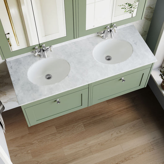  Farlow Shaker Wall Mounted 1200mm 2-Drawer Basin Vanity Unit - Satin Green