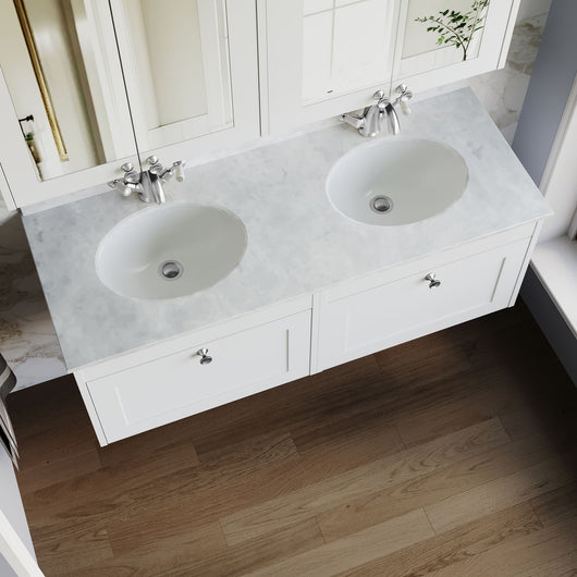  Farlow Shaker Wall Mounted 1200mm 2-Drawer Basin Vanity Unit - Satin White