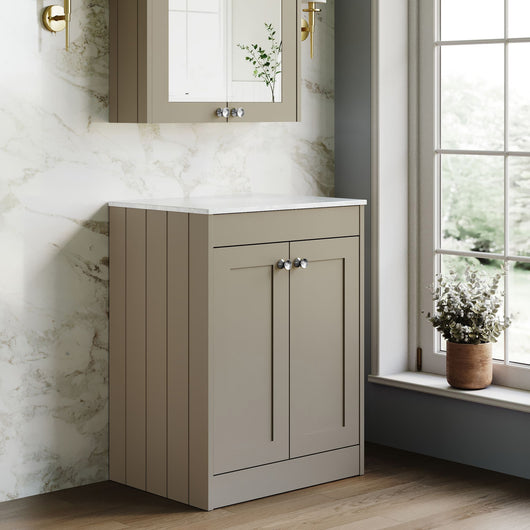  Farlow Shaker Floor Standing 600mm 2-Door Vanity with Marble Countertop - Pebble Grey