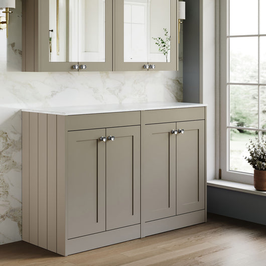  Farlow Shaker Floor Standing 1200mm 4-Door Vanity with Marble Countertop - Pebble Grey