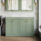 Farlow Shaker Floor Standing 1200mm 4-Door Vanity with Marble Countertop - Satin Green