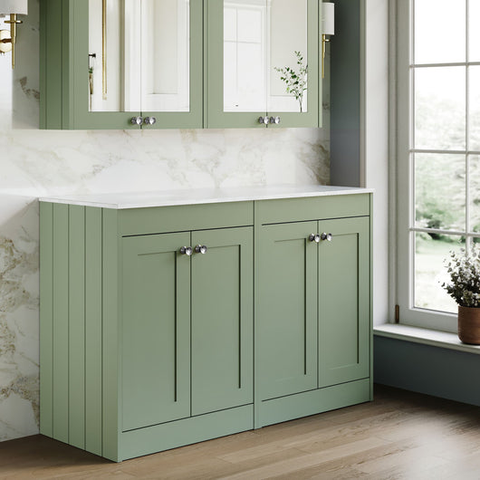  Farlow Shaker Floor Standing 1200mm 4-Door Vanity with Marble Countertop - Satin Green