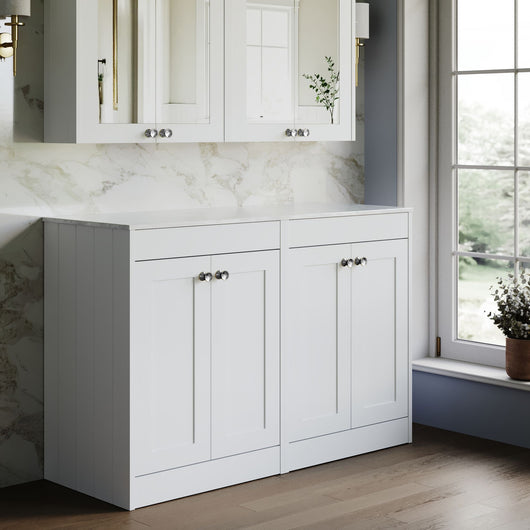  Farlow Shaker Floor Standing 1200mm 4-Door Vanity with Marble Countertop - Satin White