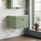 Farlow Shaker Wall Mounted 600mm 1-Drawer Vanity with Marble Countertop - Satin Green