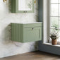 Farlow Shaker Wall Mounted 600mm 1-Drawer Vanity with Marble Countertop - Satin Green