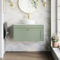 Farlow Shaker Wall Mounted 800mm 1-Drawer Vanity with Marble Countertop - Satin Green