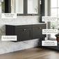 Farlow Shaker Wall Mounted 1200mm 2-Drawer Vanity with Marble Countertop - Satin Soft Black