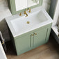 Farlow Shaker Floor Standing 800mm 2-Door Basin Vanity Unit - Satin Green