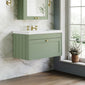 Farlow Shaker Wall Mounted 800mm 1-Drawer Basin Vanity Unit - Satin Green