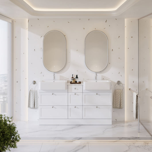 Thaxton 1500mm 7-Drawer Double Basin Vanity Unit - Matt White