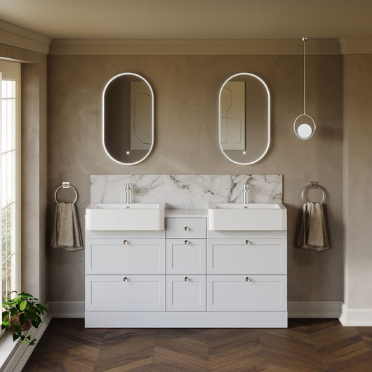  Thaxton 1500mm 7-Drawer Double Basin Vanity Unit - Matt White