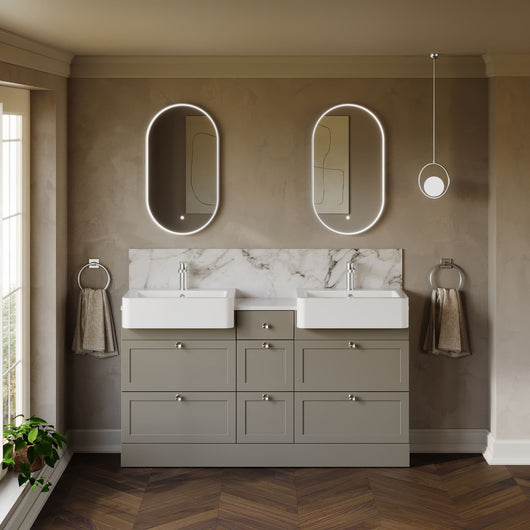  Thaxton 1500mm 7-Drawer Double Basin Vanity Unit - Pebble Grey