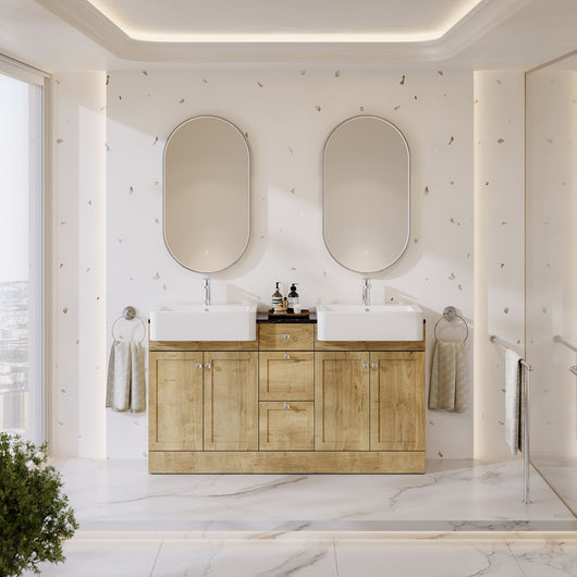  Thaxton 1500mm 4-Door 3-Drawer Double Basin Vanity Unit - Autumn Oak
