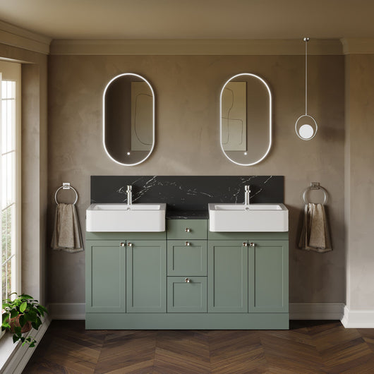  Thaxton 1500mm 4-Door 3-Drawer Double Basin Vanity Unit - Fern Green