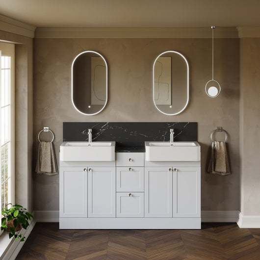  Thaxton 1500mm 4-Door 3-Drawer Double Basin Vanity Unit - Matt White