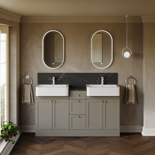  Thaxton 1500mm 4-Door 3-Drawer Double Basin Vanity Unit - Pebble Grey