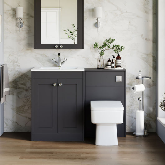  Farlow Shaker 1000mm Floor Standing Minimalist Combination Pack with Square Toilet - Satin Soft Black