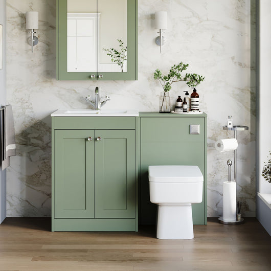 Farlow Shaker 1000mm Floor Standing Minimalist Combination Pack with Square Toilet - Satin Green