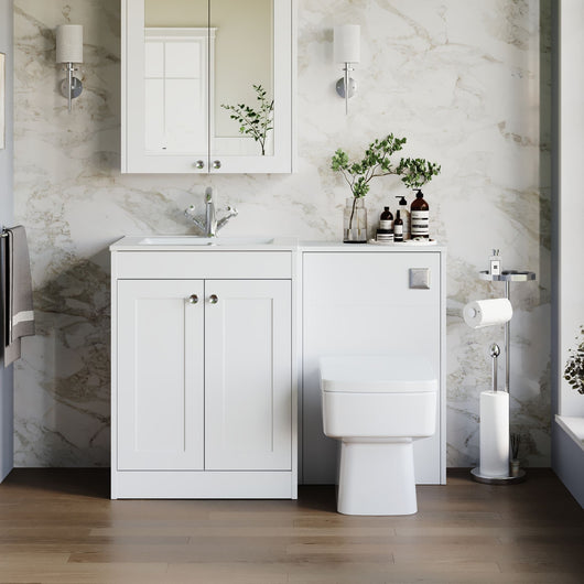  Farlow Shaker 1100mm Floor Standing Minimalist Combination Pack with Square Toilet - Satin White