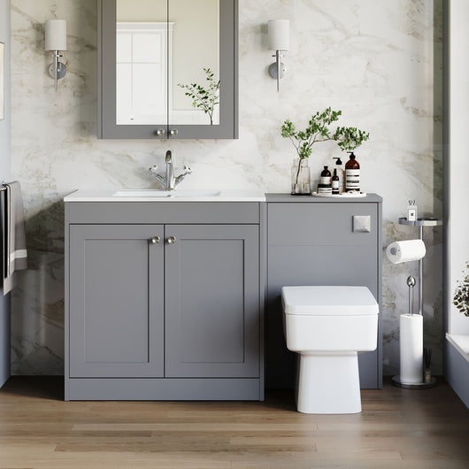  Farlow Shaker 1300mm Floor Standing Minimalist Combination Pack with Square Toilet - Satin Grey