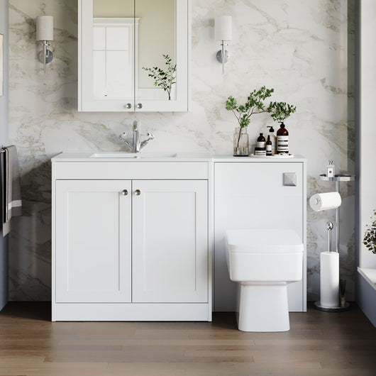  Farlow Shaker 1300mm Floor Standing Minimalist Combination Pack with Square Toilet - Satin White