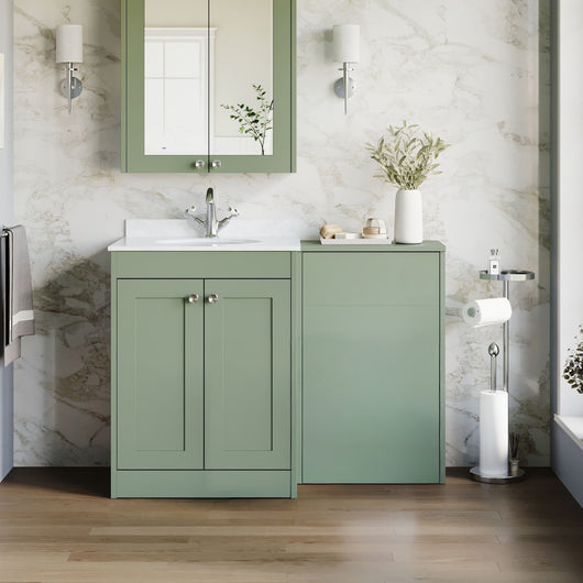  Farlow Shaker 1100mm Floor Standing Marble Top Basin Combination Pack - Satin Green