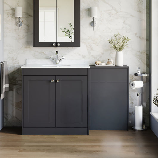  Farlow Shaker 1300mm Floor Standing Marble Top Basin Combination Pack - Satin Soft Black