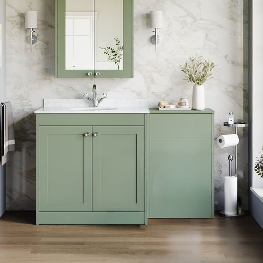  Farlow Shaker 1300mm Floor Standing Marble Top Basin Combination Pack - Satin Green